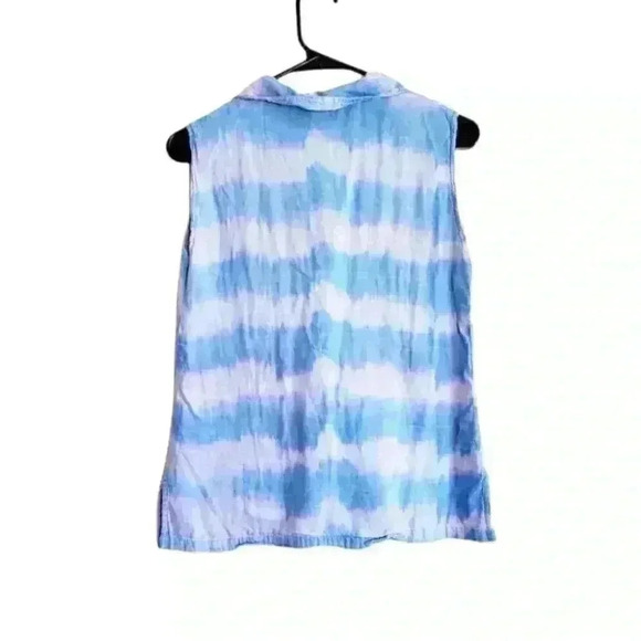 Baby blue Tie Dye sleeveless button down Boho Style top size medium - Picture 2 of 7
